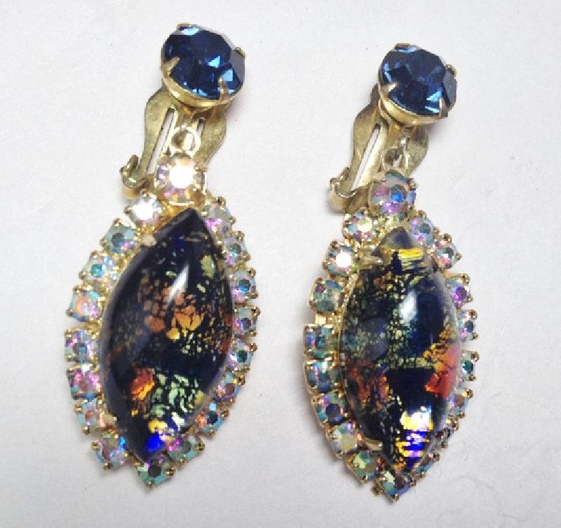 Front view of Blue Navettes Multi-Color/Shaded Earrings Clip