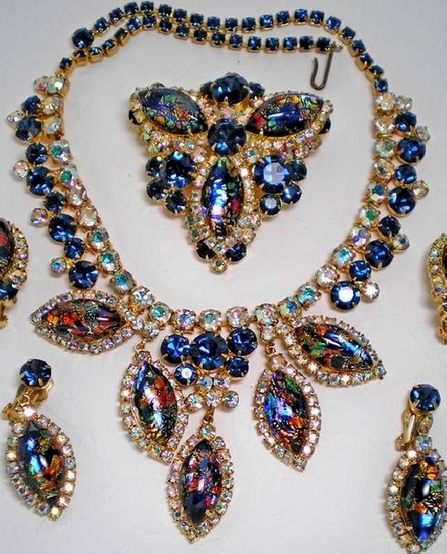 Front view of Blue Navettes Multi-Color/Shaded Necklace