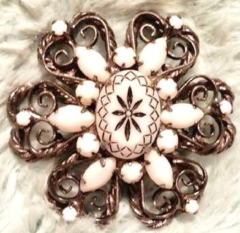 Front view of White (chalk Or Milk) Oval Molded/Cut Pin Pendant