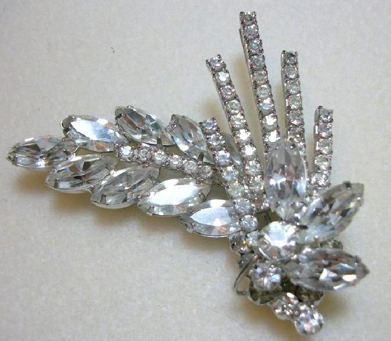 Front view of Clear Navettes Brooch