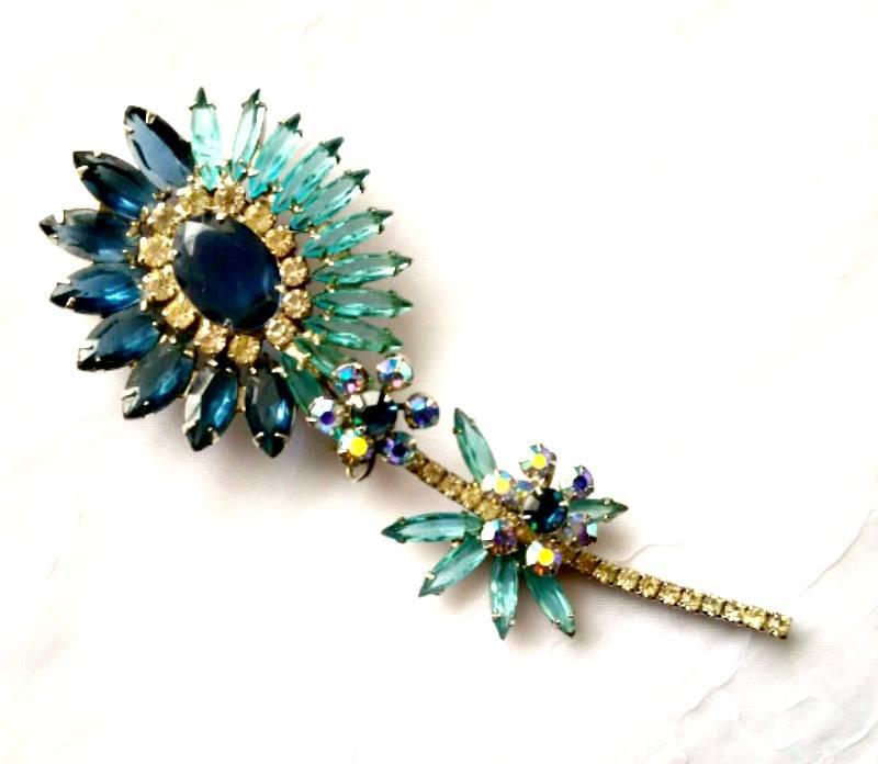 Front view of Blue Navettes Brooch