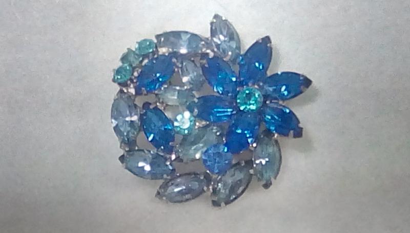 Front view of Blue Navettes Brooch