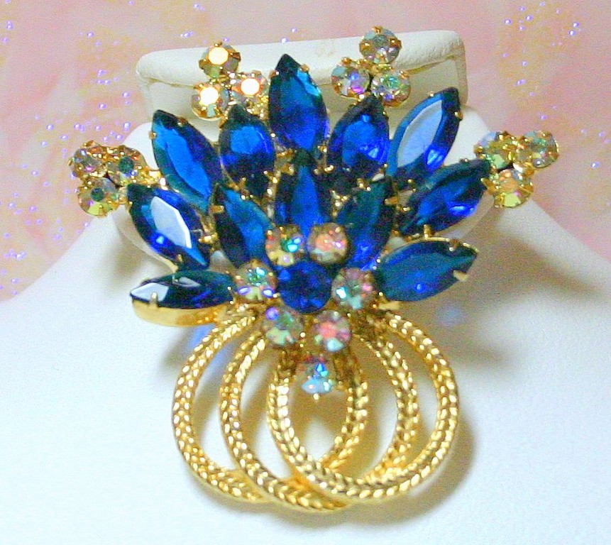 Front view of Blue Navettes Brooch