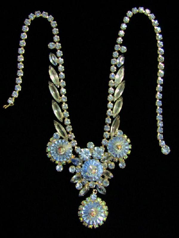 Front view of Blue Navettes Rivoli/Margarita Necklace