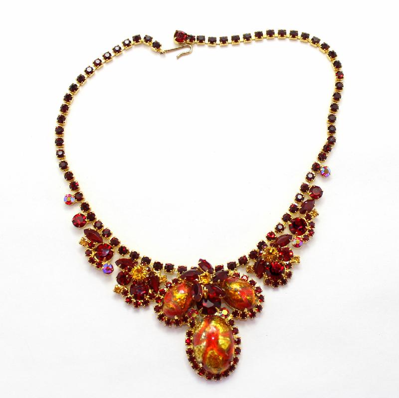 Front view of Red Cabochons Multi-Color/Shaded Necklace