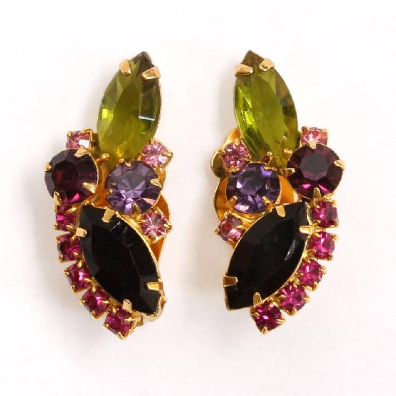Front view of Multiple Colors Navettes Earrings Clip