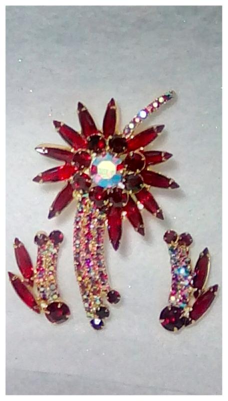 Front view of Red Navettes Brooch
