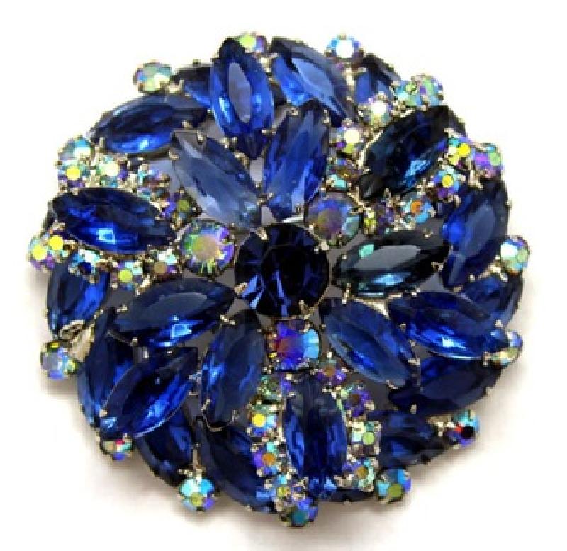 Front view of Blue Navettes Brooch