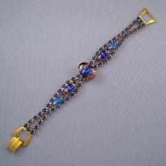 Blue Cabochons Striped Bracelet Flat Fold Over