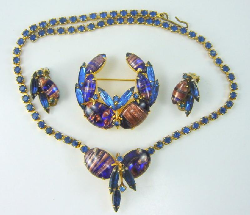 Front view of Blue Cabochons Striped Earrings Clip