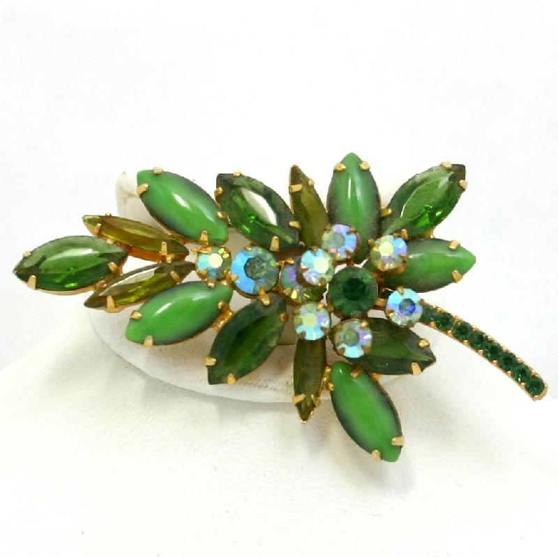 Front view of Green Navettes Brooch