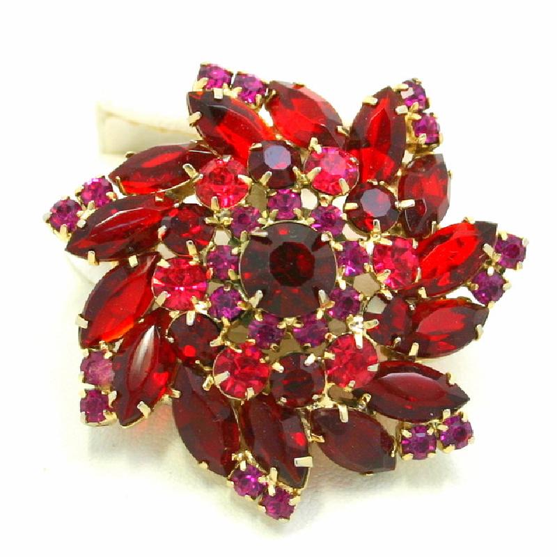Front view of Red Navettes Brooch
