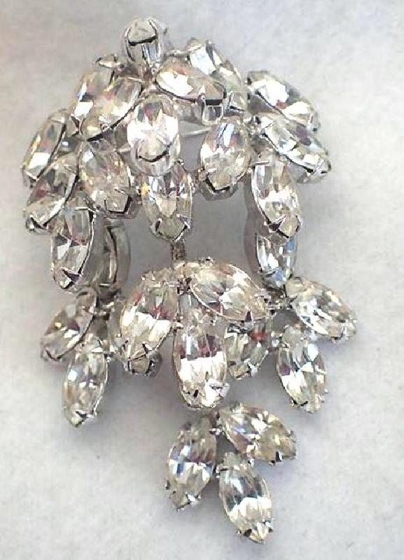 Front view of Clear Navettes Brooch