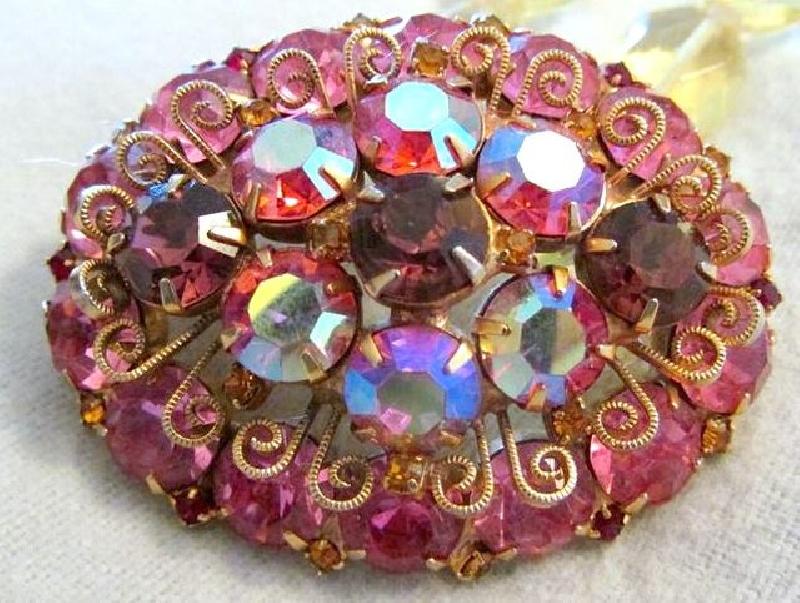 Front view of Pink Chatons Only Brooch