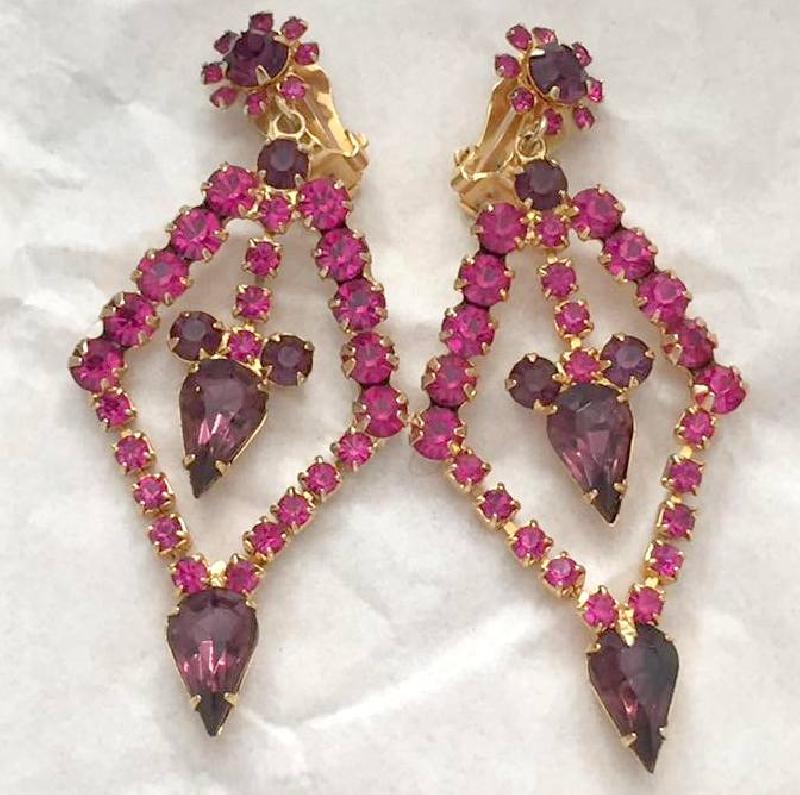Front view of Purple (cardinal) Pear Earrings Clip