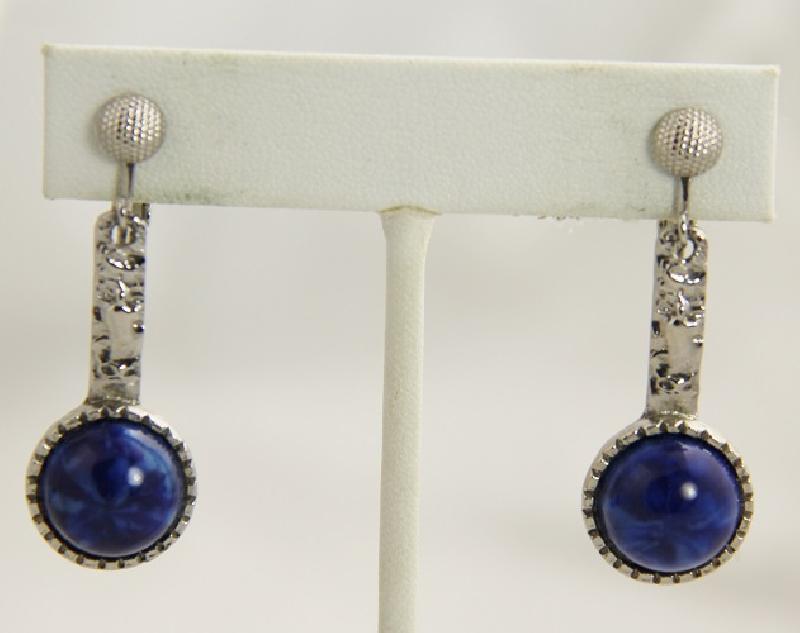 Front view of Blue Cabochons Earrings Clip