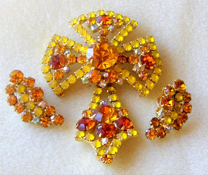 Front view of Yellow Chatons Only Earrings Clip