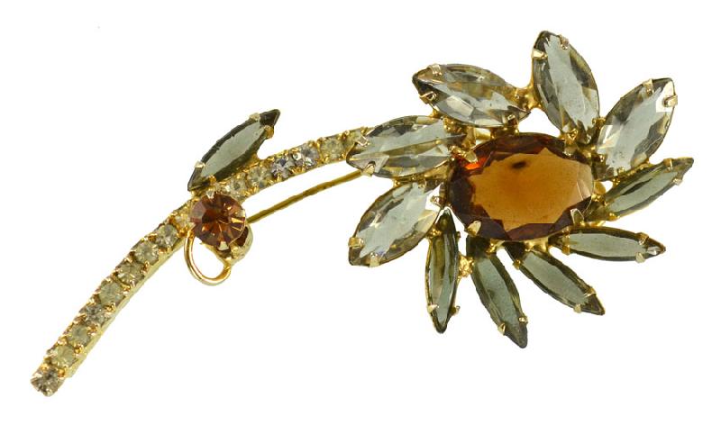 Front view of Gray (black Diamond) Navettes Brooch