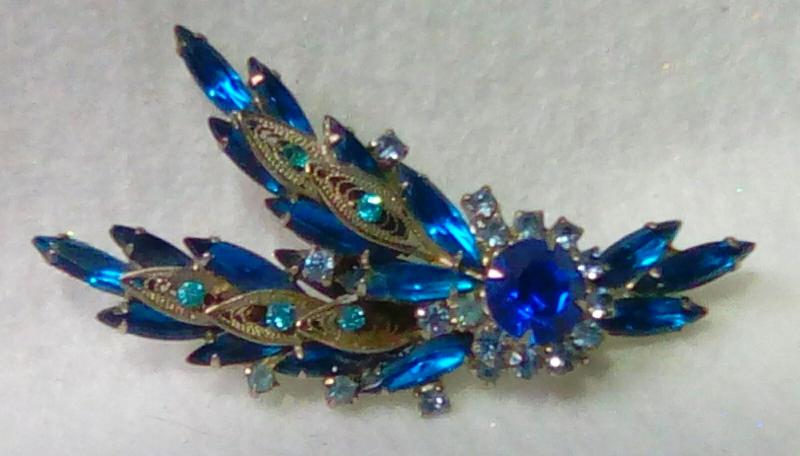 Front view of Blue Navettes Brooch