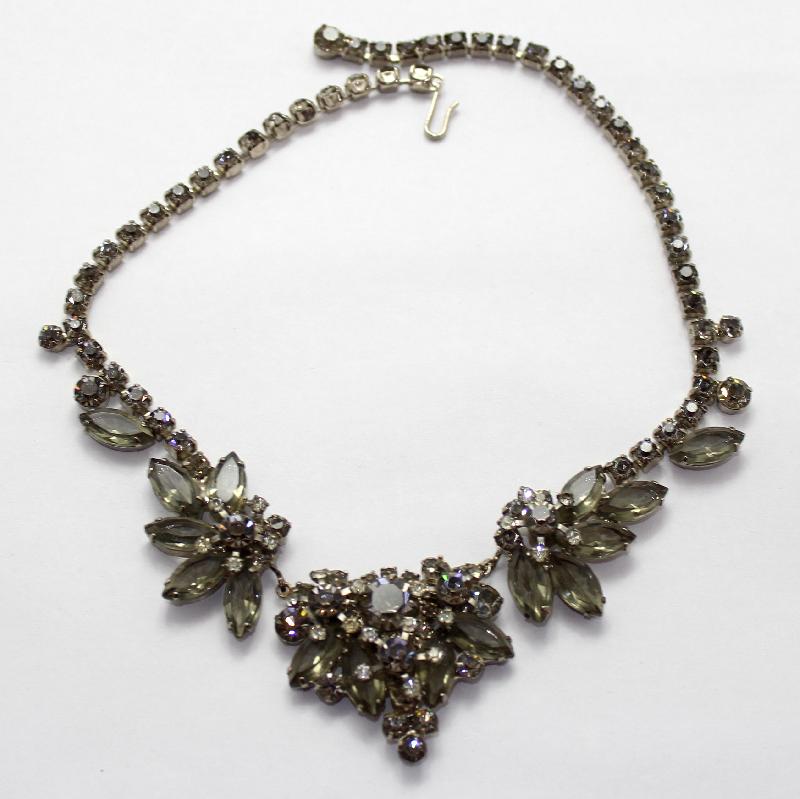 Front view of Gray (black Diamond) Navettes Necklace