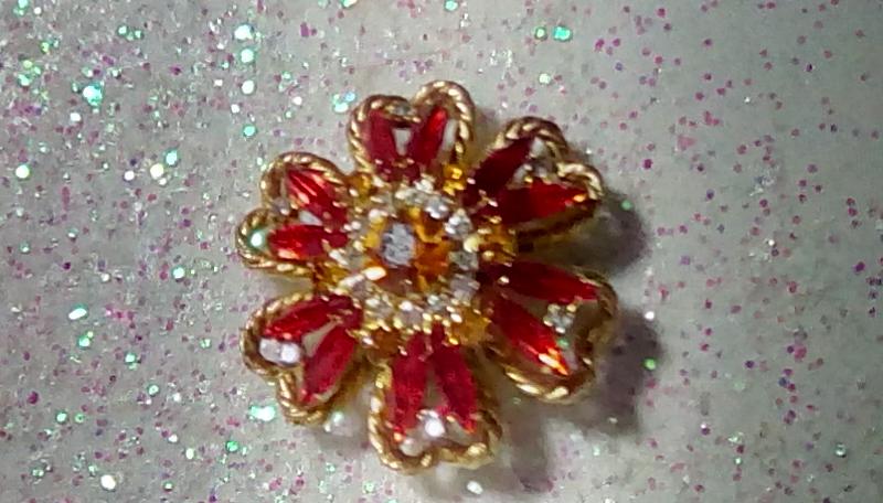 Front view of Orange Navettes Brooch
