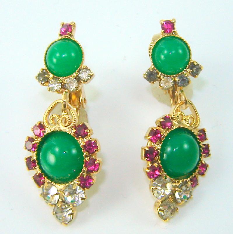 Front view of Green Cabochons Earrings Clip