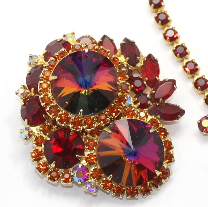 Front view of Red Navettes Rivoli/Margarita Brooch
