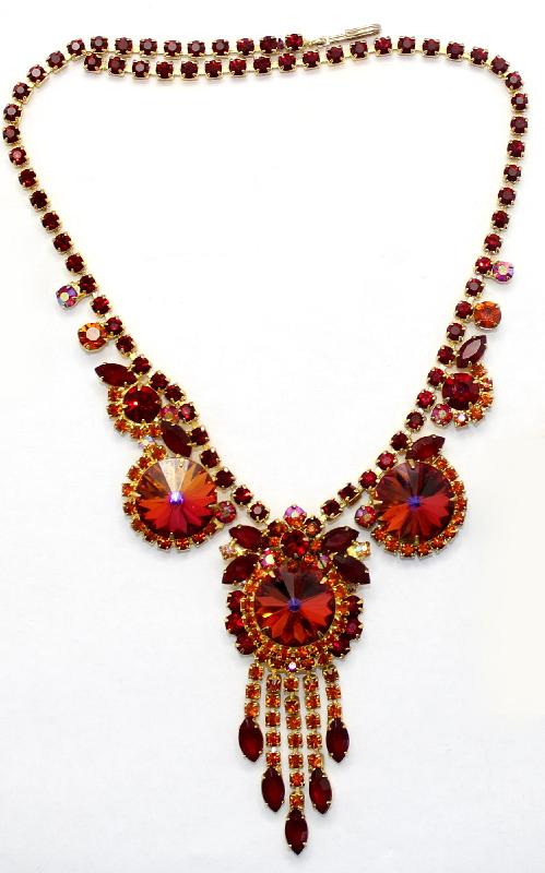 Front view of Red Navettes Rivoli/Margarita Necklace