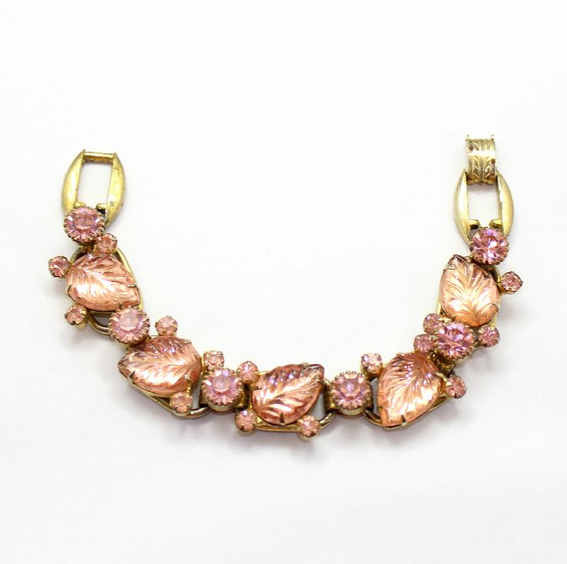 Front view of Pink Leaf Molded/Cut Bracelet 5 Link