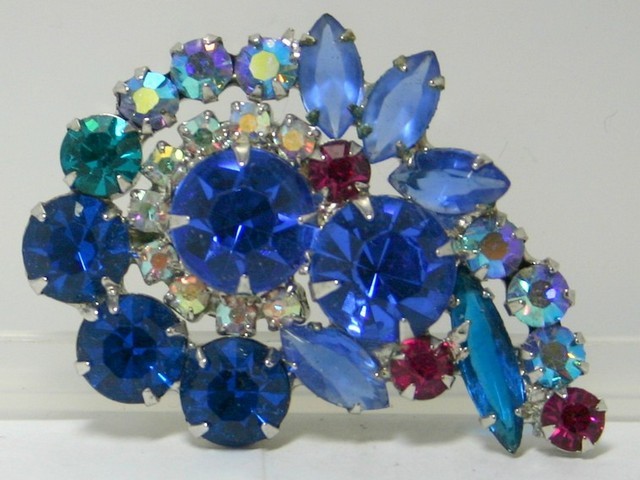 Front view of Blue Navettes Brooch