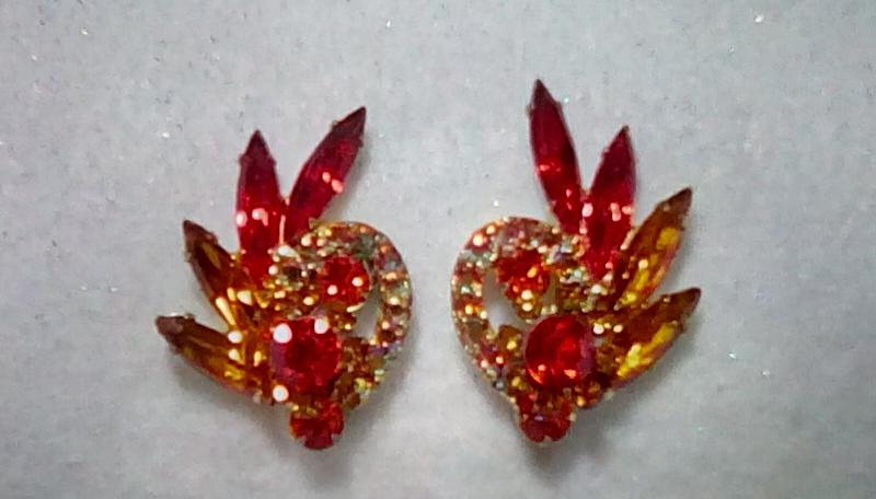 Front view of Orange Navettes Earrings Clip