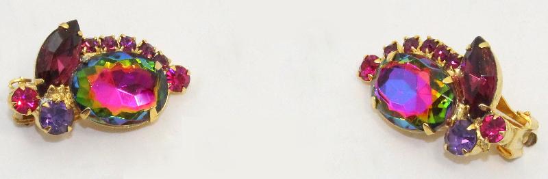 Front view of Purple (cardinal) Oval Multi-Color/Shaded Earrings Clip