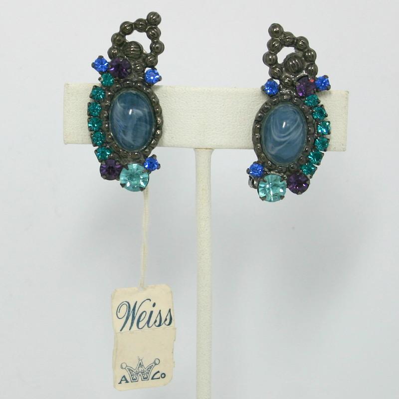 Front view of Blue Cabochons Earrings Clip