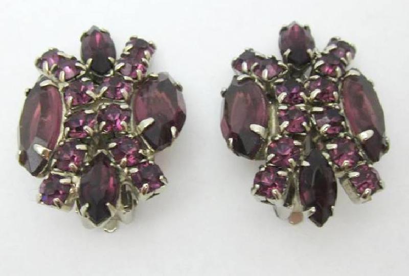 Front view of Purple (cardinal) Navettes Earrings Clip