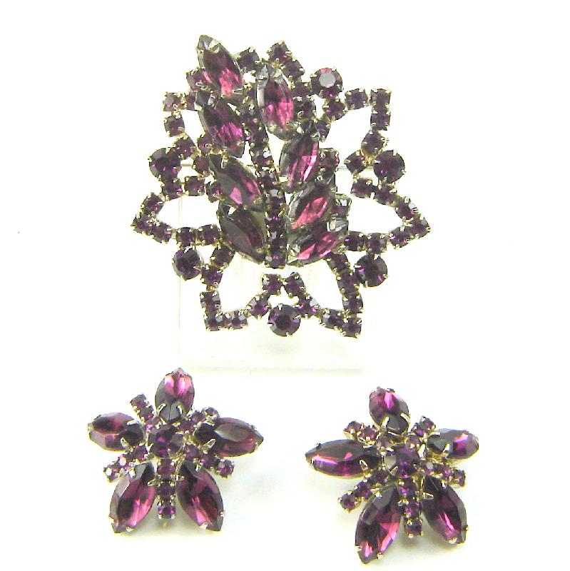 Front view of Purple (cardinal) Navettes Brooch