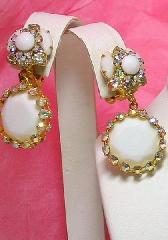 White (chalk Or Milk) Framed Disks Earrings Clip