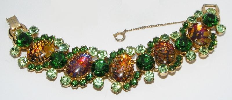 Front view of Green Cabochons Multi-Color/Shaded Bracelet 5 Link