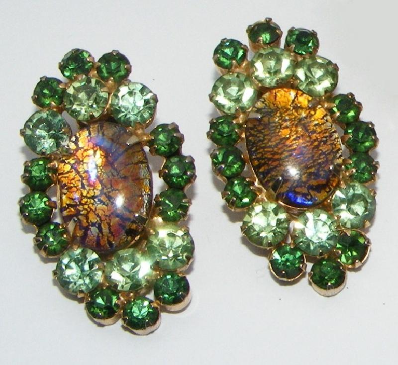 Front view of Green Cabochons Multi-Color/Shaded Earrings Clip