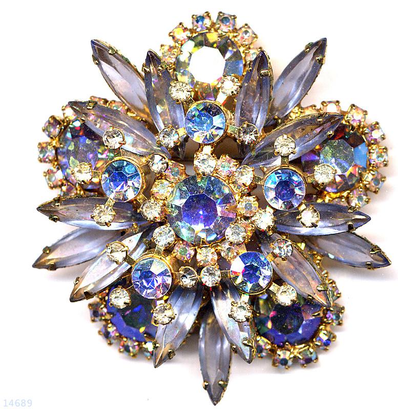 Front view of Blue Navettes Brooch