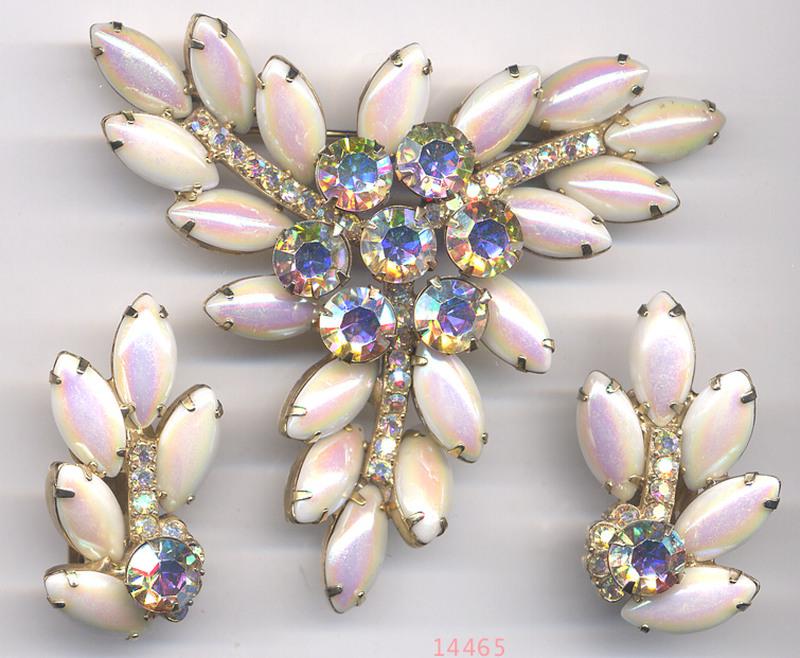 Front view of White (chalk Or Milk) Navettes Brooch