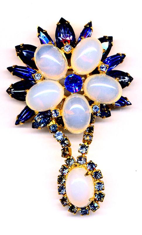 Front view of Blue Cabochons Brooch