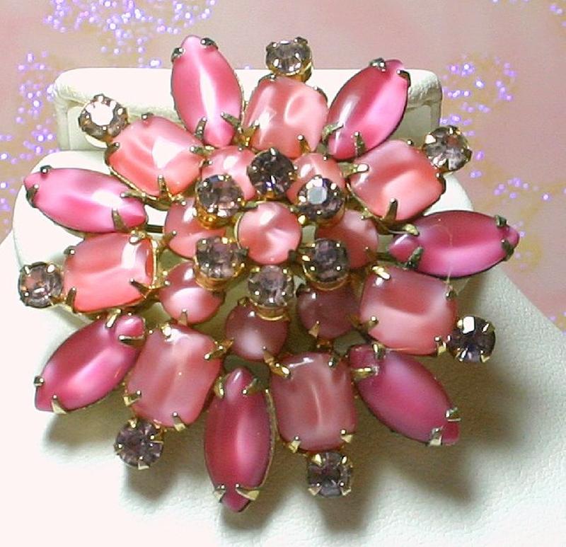 Front view of Pink Emerald Cut Brooch