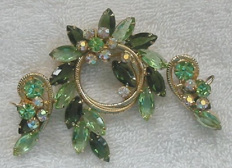 Front view of Green Navettes Brooch
