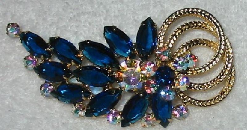 Front view of Blue Navettes Brooch