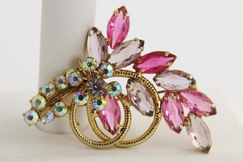Front view of Pink Navettes Brooch