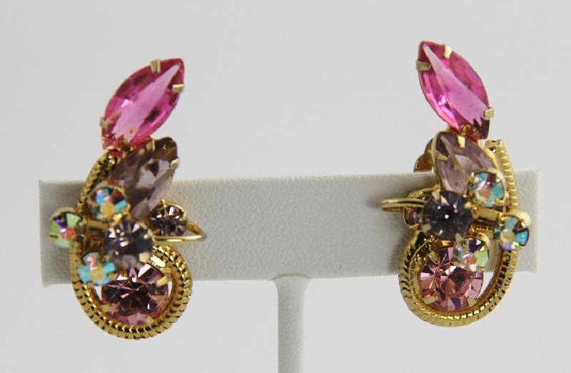 Front view of Pink Navettes Earrings Clip