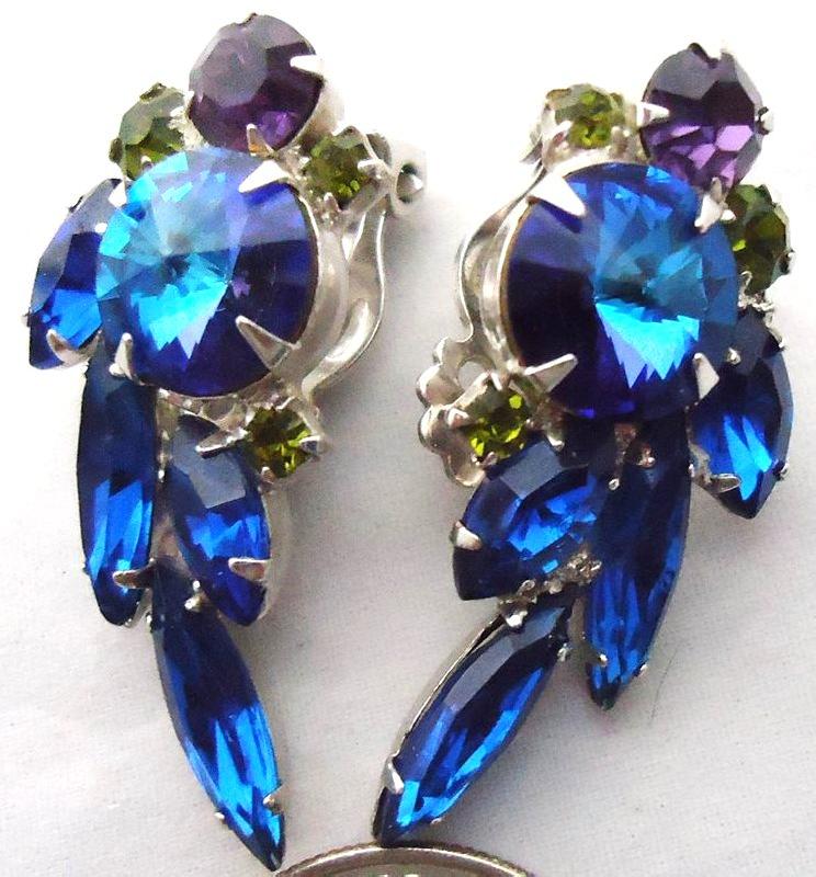 Front view of Multiple Colors Navettes Rivoli/Margarita Earrings Clip
