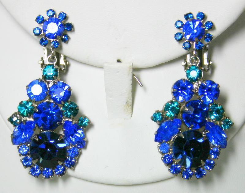 Front view of Blue Navettes Earrings Clip