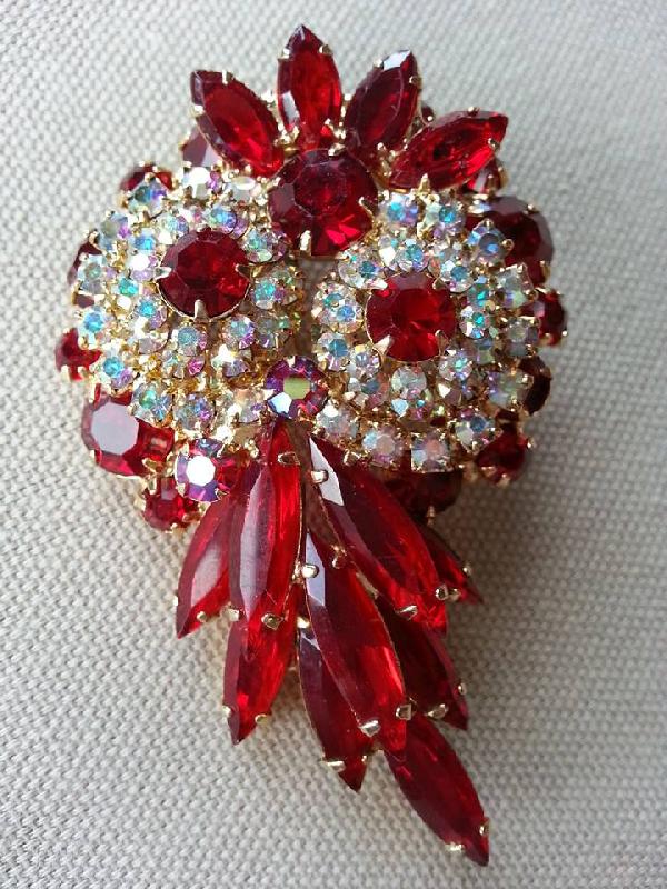 Front view of Red Navettes Brooch