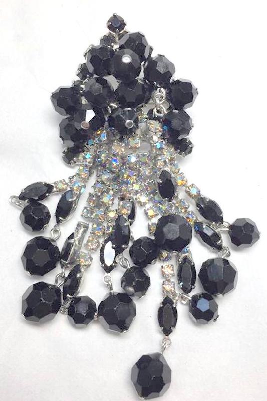 Front view of Black (jet) Navettes Brooch